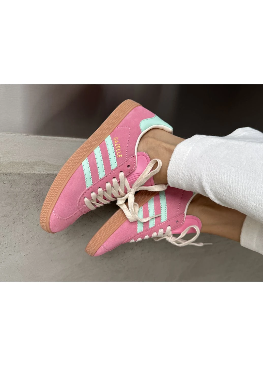 Цветные всесезонные adidas gazelle | pink / mint premium (р) Vakko