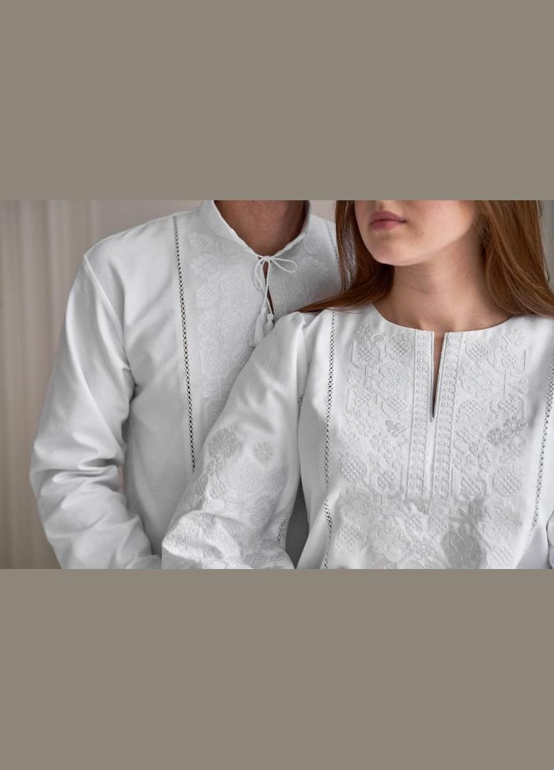 Белая женская вышиванка белым по белому "казачка" Калина домотканное полотно (315891120)