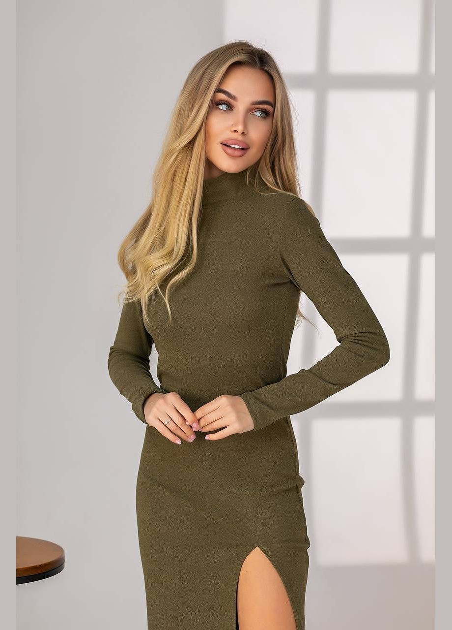 Оливковое (хаки) женское платье с разрезом на ноге цвета хаки р.44/46 386893 New Trend