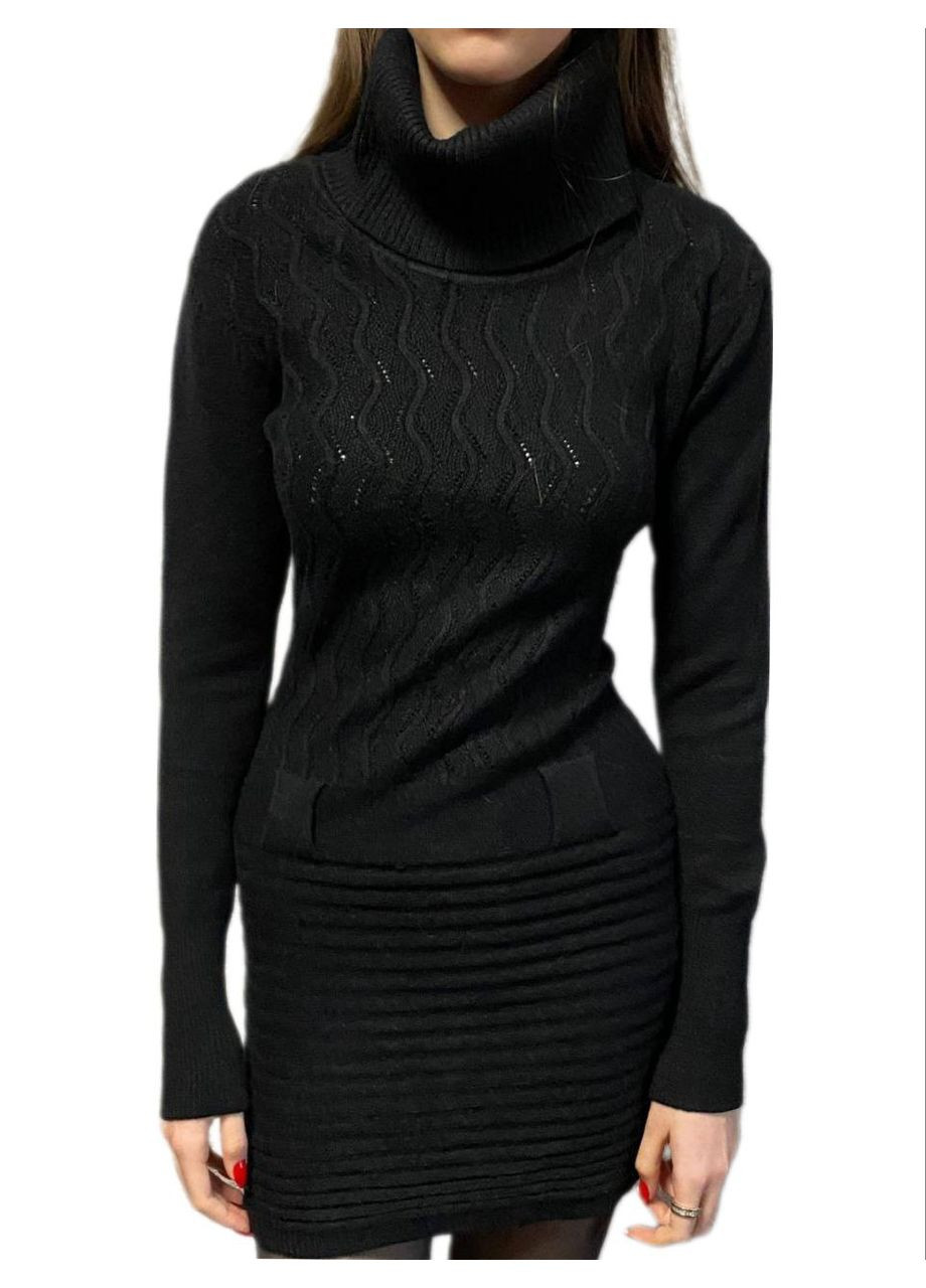 Чёрное теплое платье-гольф Fashion Club (285277376)