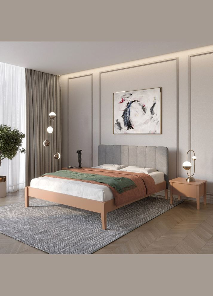 Односпальне дерев'яне ліжко Лондон ДК (RAL8025)/Аляска 93 (Сірий) Б1 90х200 см (MBG-6815) Mebigrand (366088169)