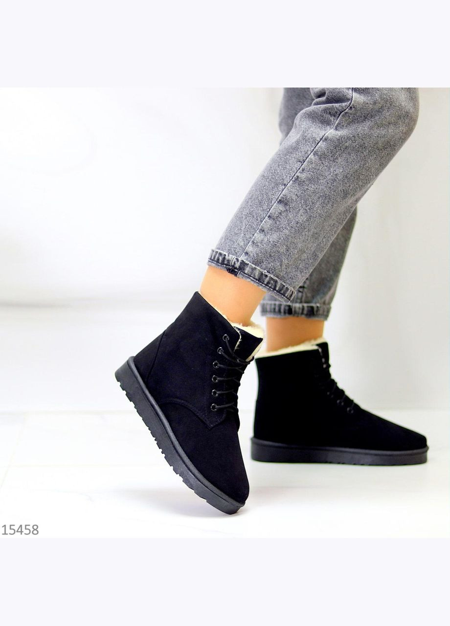 Уггі на шнурках замшеві чорні, утеплені повсякденні зручні легкі черевики, купити недорого, розмір No Brand (366704453)