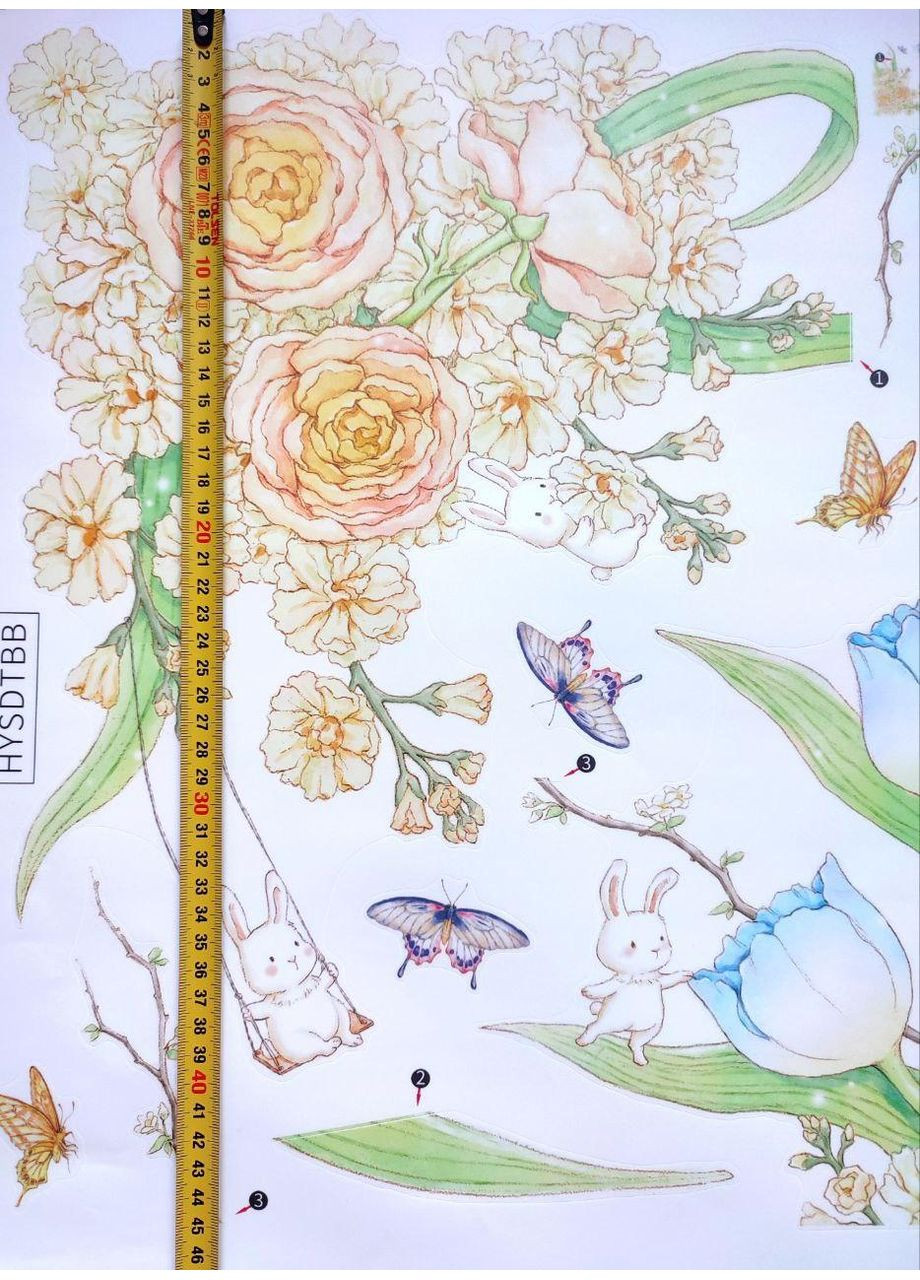 Вінілові наклейки Польові квіти Кролики (лист 63 х 47 см) Б470-4 HYSDTBB VANSHE (361893970)