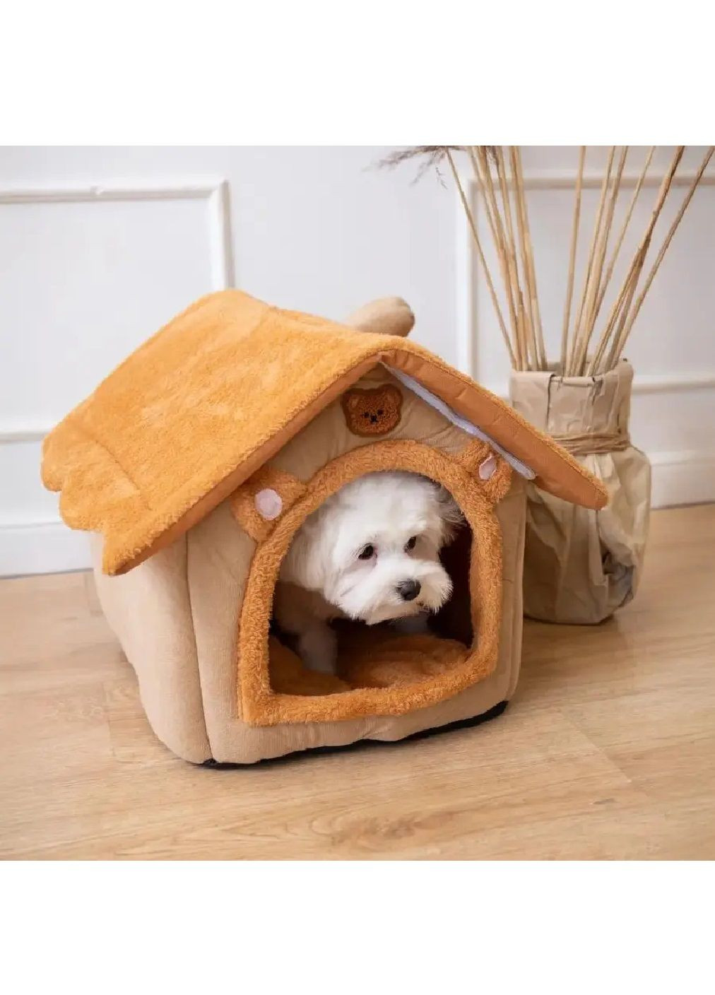 Плюшевий прямокутний будиночок лежанка для тварин котів собак дрібних порід 42х35х38 см (481094-Prob) Бежевий розмір М Unbranded (353590255)