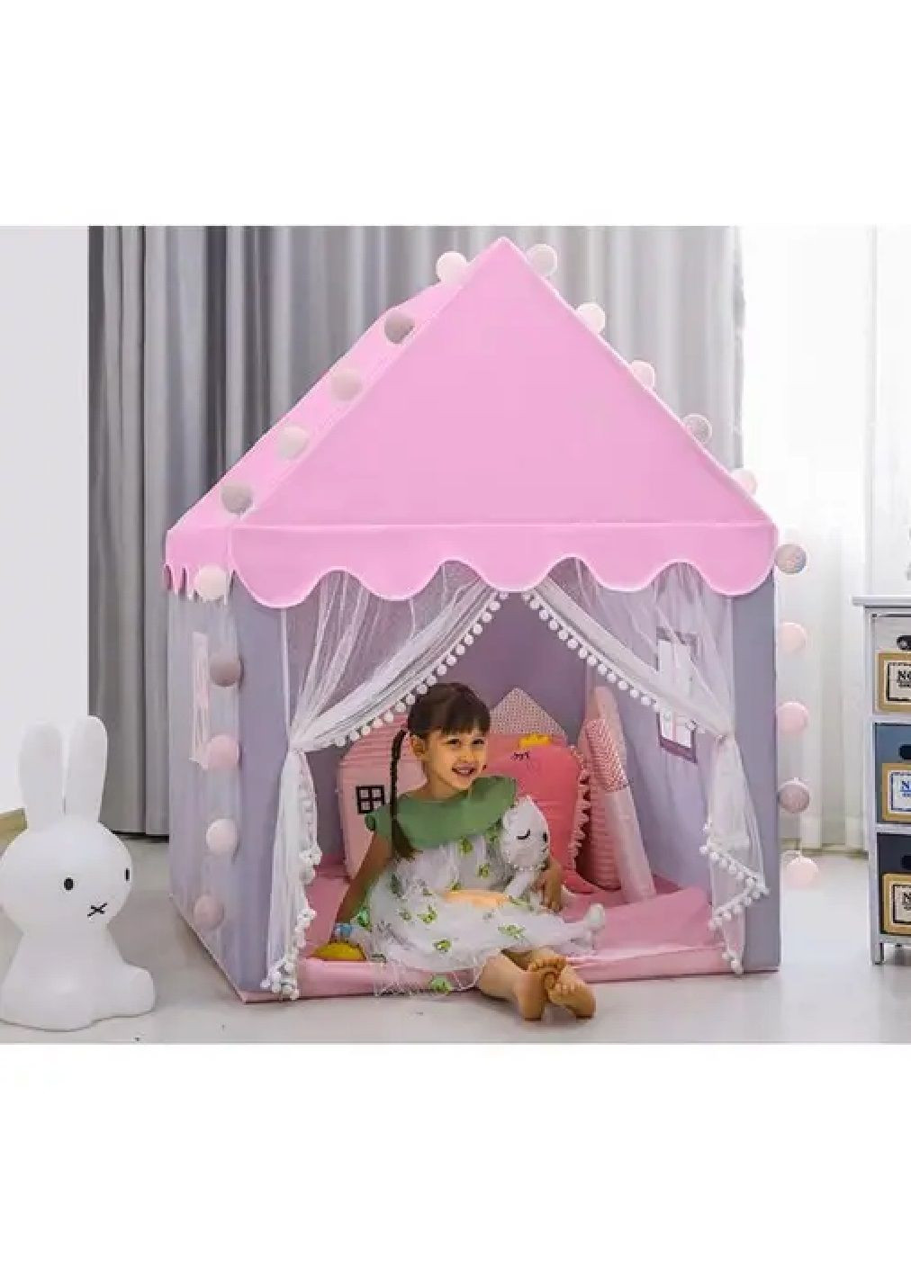 Дитячий ігровий намет будиночок з гірляндою лампочками 20 штук для дітей дівчаток 130х100х115 см (477140-Prob) Рожева Unbranded (294908248)