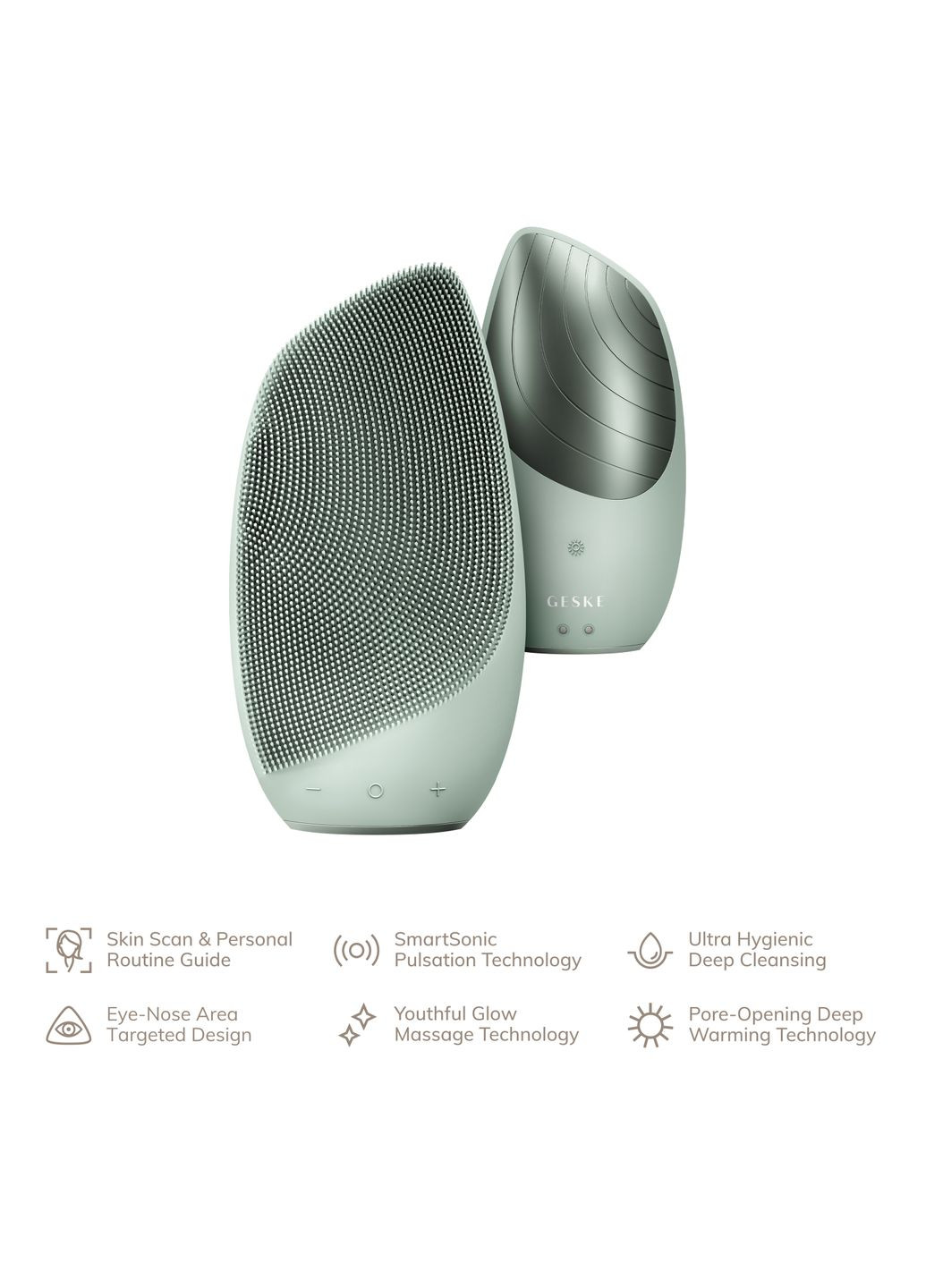 Електронна звукова термо щітка для обличчя Sonic Thermo Facial Brush 6в1 green GESKE (341525974)