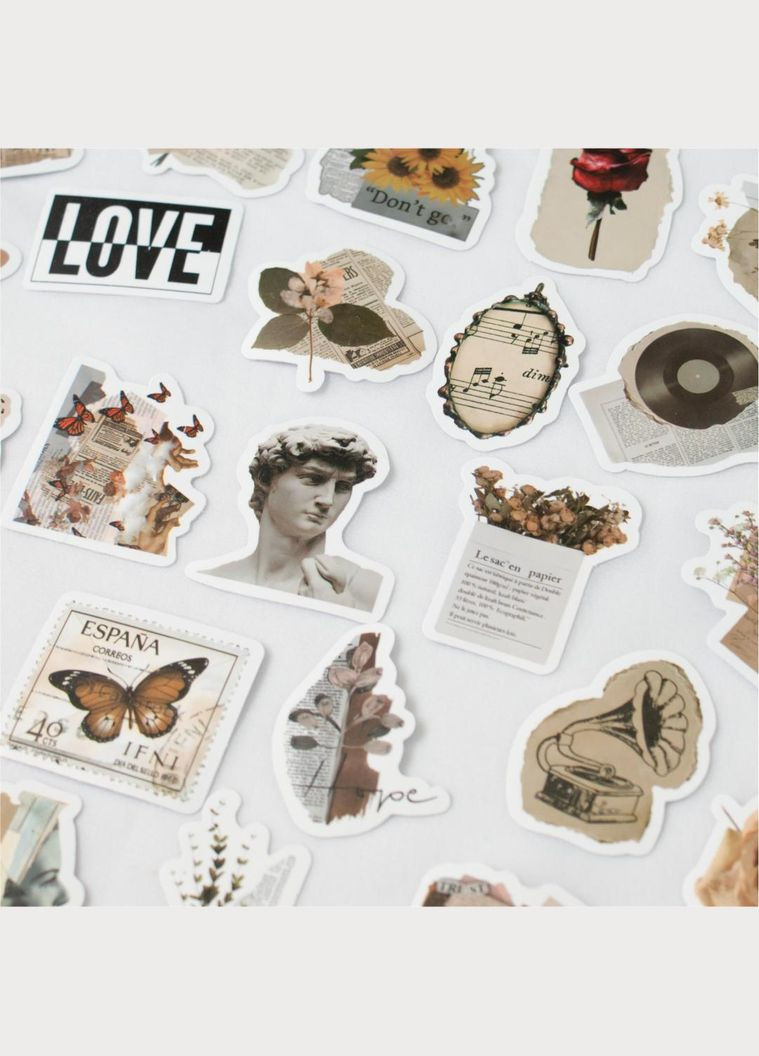 Комплект вінтажних стікерів 30 штучек матові наліпки мистецтво декор для скрапбукінгу колажні естетичний арт стиль ретро класика No Brand (347317430)
