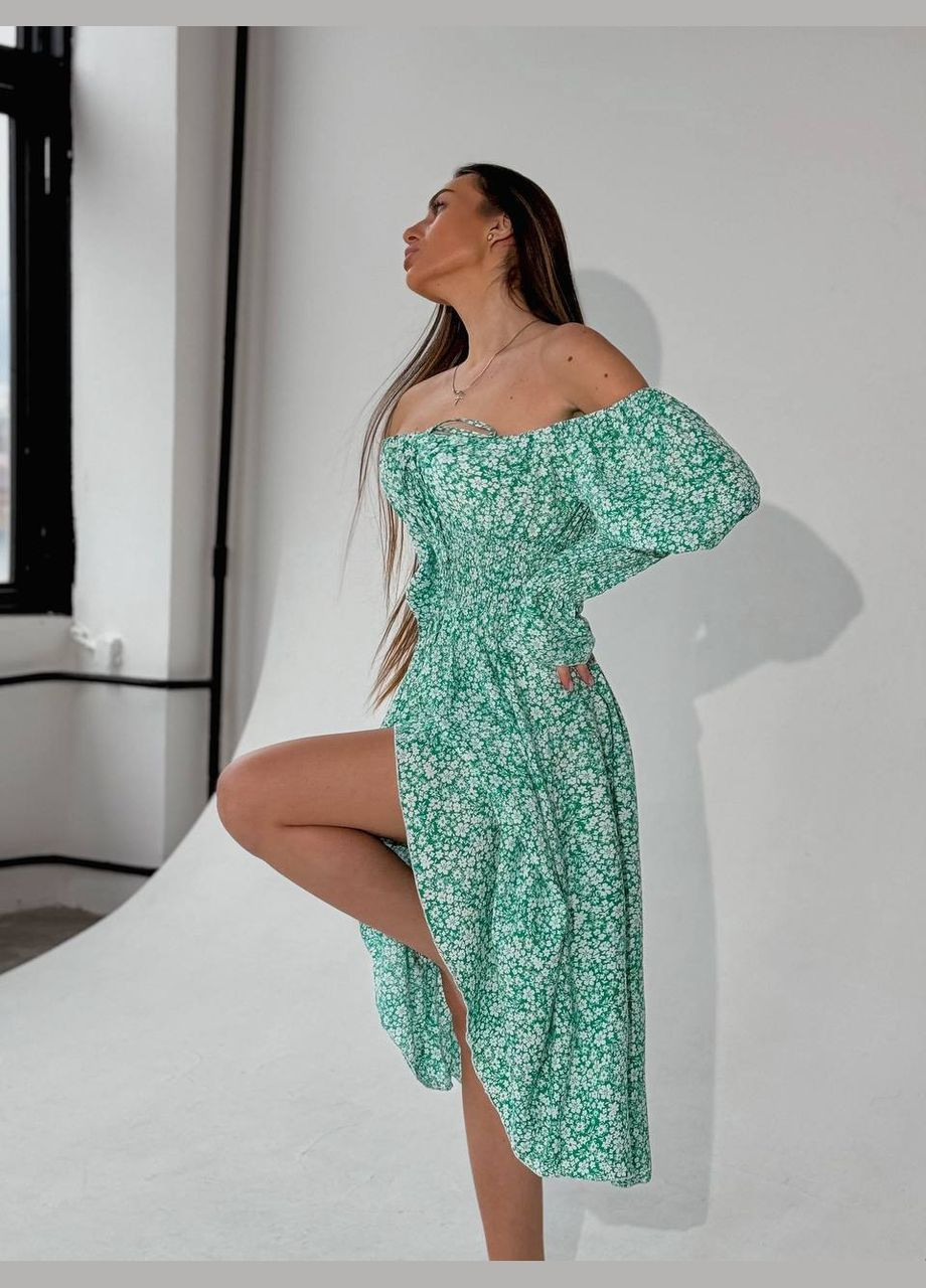 Мятное повседневный женское платье FINO Mode с цветочным принтом