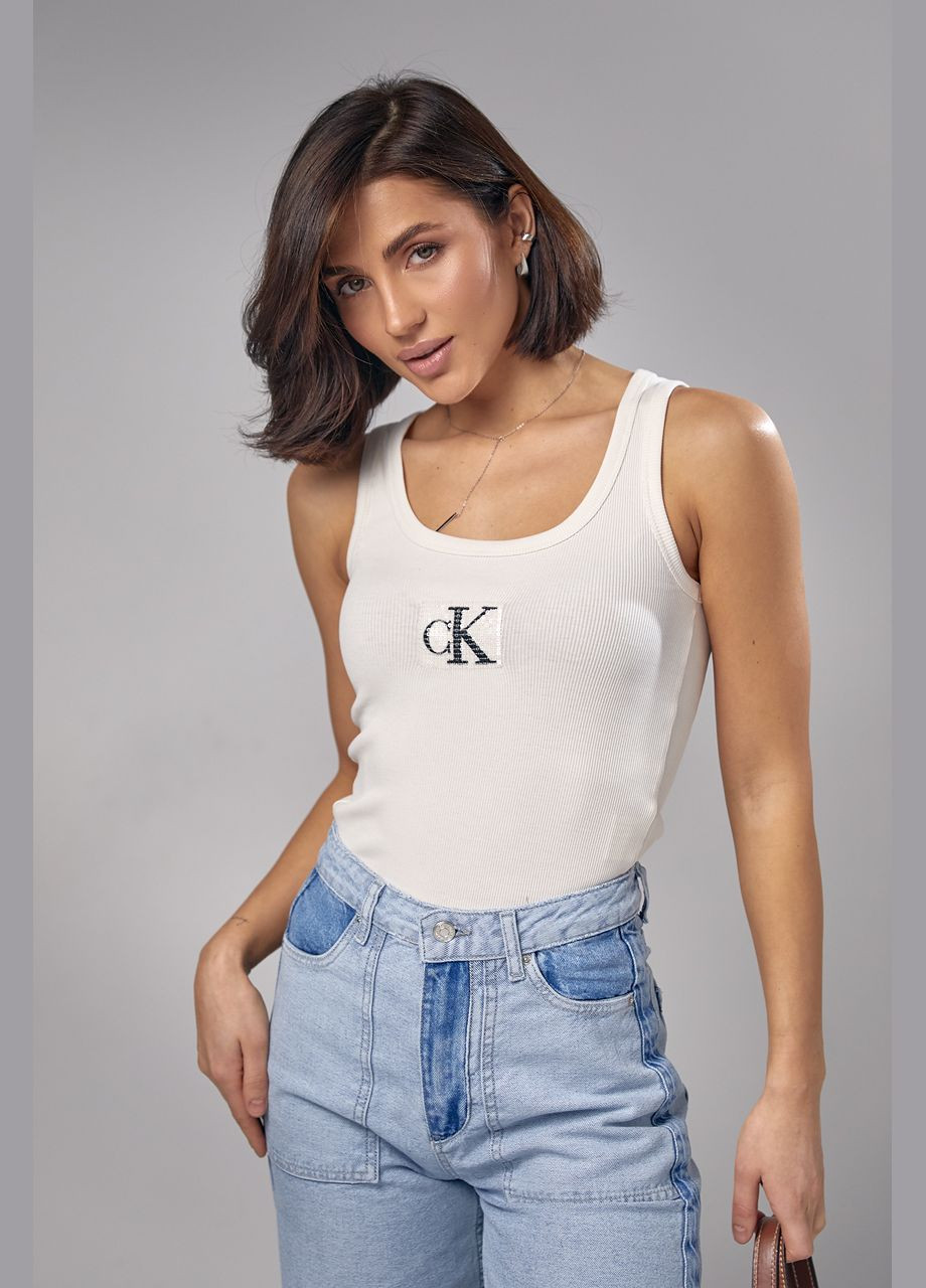 Жіноча майка в рубчик з паєтками і вишивкою CK Liton — 296469676