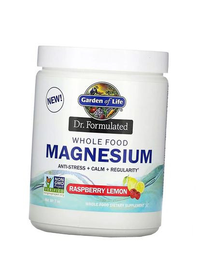 Цельнопищевой Магний, Dr. Formulated Whole Food Magnesium, 197г Малиналимон (36473025) Garden of Life (293255944)