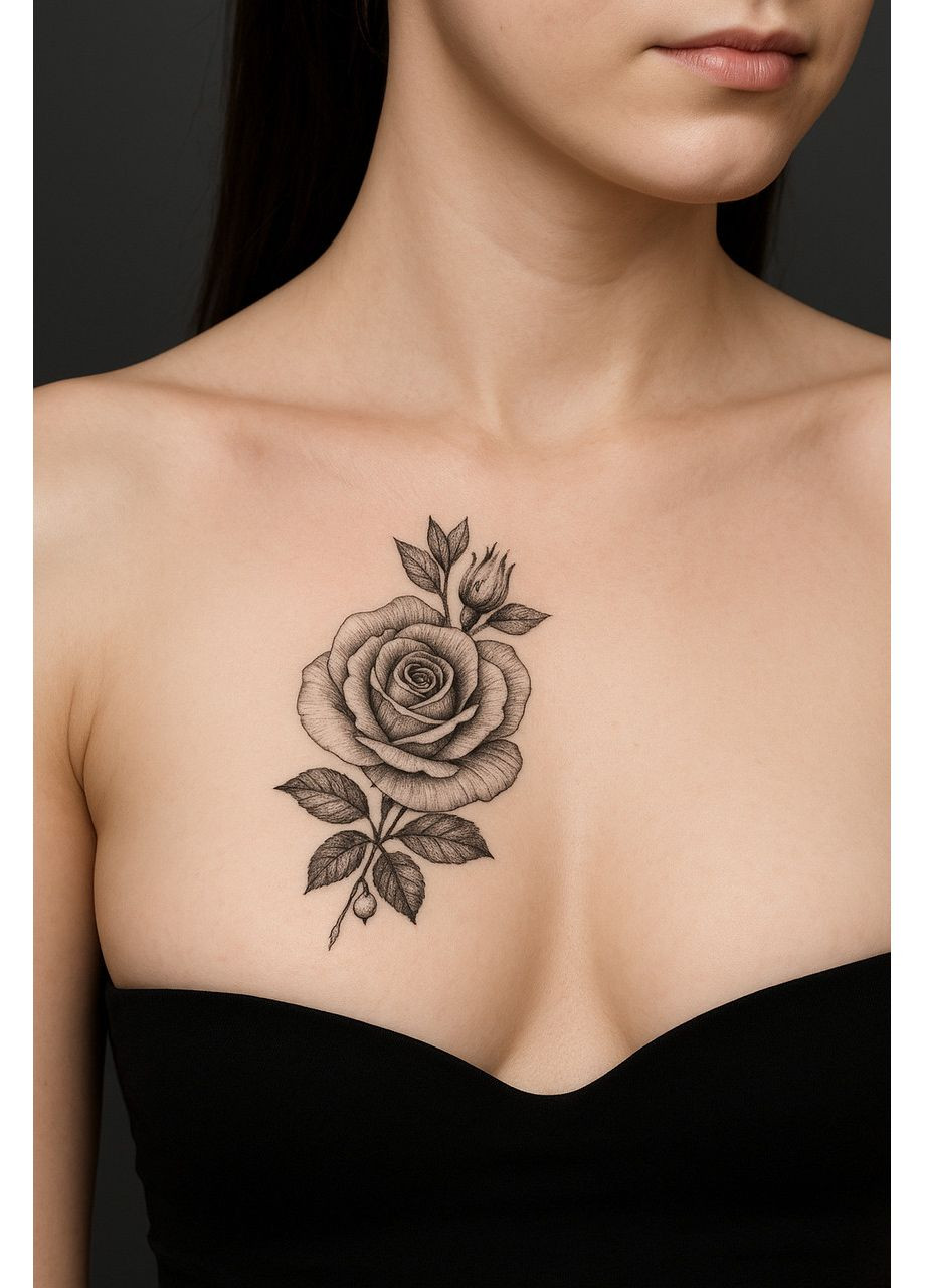 Тимчасове тату-набір Чорні троянди 5в1 21х15 см, Fine Line, контурні (LZ452) LZ (366547068)