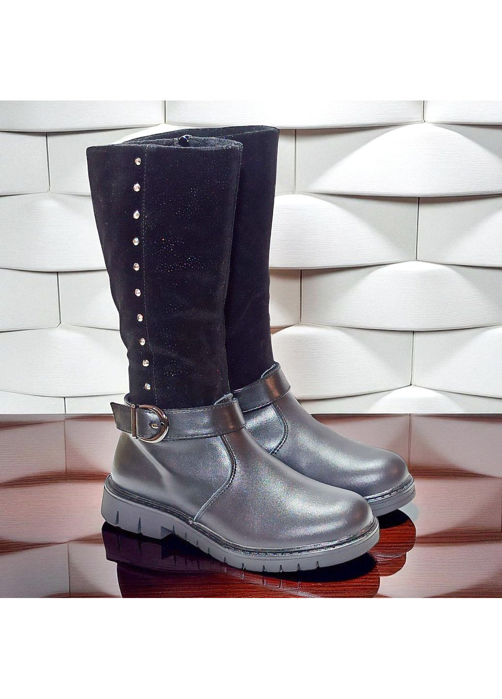 Осенние утепленные ортопедические демисезонные классические сапоги для девочки демисезонная обувь на флисе вистеп Weestep со стразами, с пряжкой