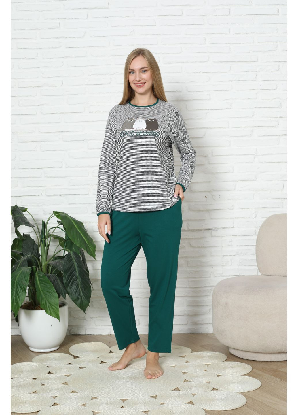 Темно-бірюзова жіночий комплект із однотонними штанами Nicoletta