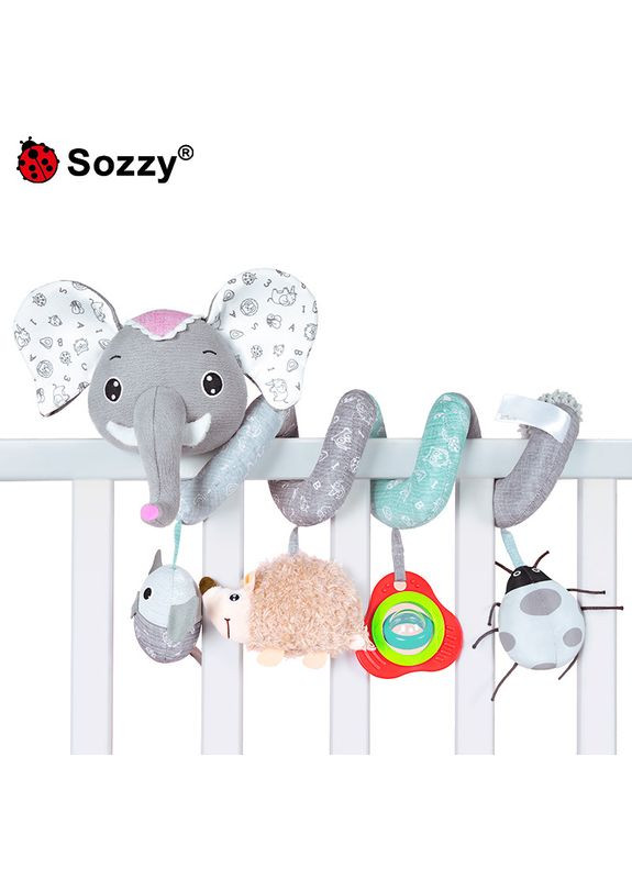 Музична розвиваюча іграшка спіраль Слон на кроватку/коляску/ автокрісло підвісна Sozzy (315889015)