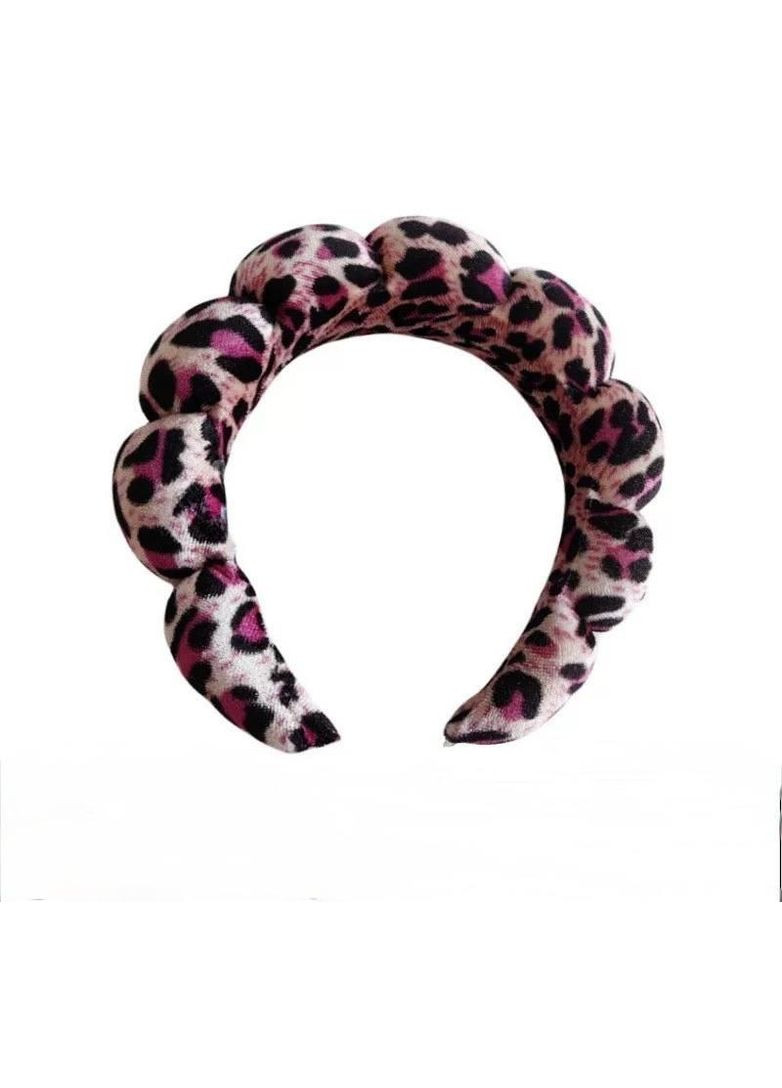 Пухнастий м'який обруч обідок для вмивання та б'юті-процедур, велюровий, Леопардовий Рожевий No Brand (322871977)