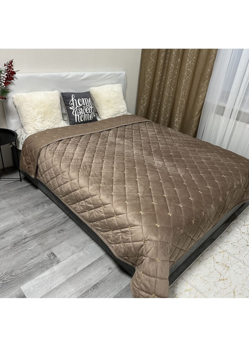 Стильне велюрове покривало євро розмір 220×240 см кавового кольору No Brand (361077241)