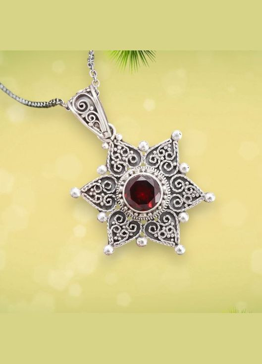 Кулон на цепочке в виде звезды или цветка, ретро стиль, красный камень, узоры, 4 см, цепочка 50 см Liresmina Jewelry (315623864)