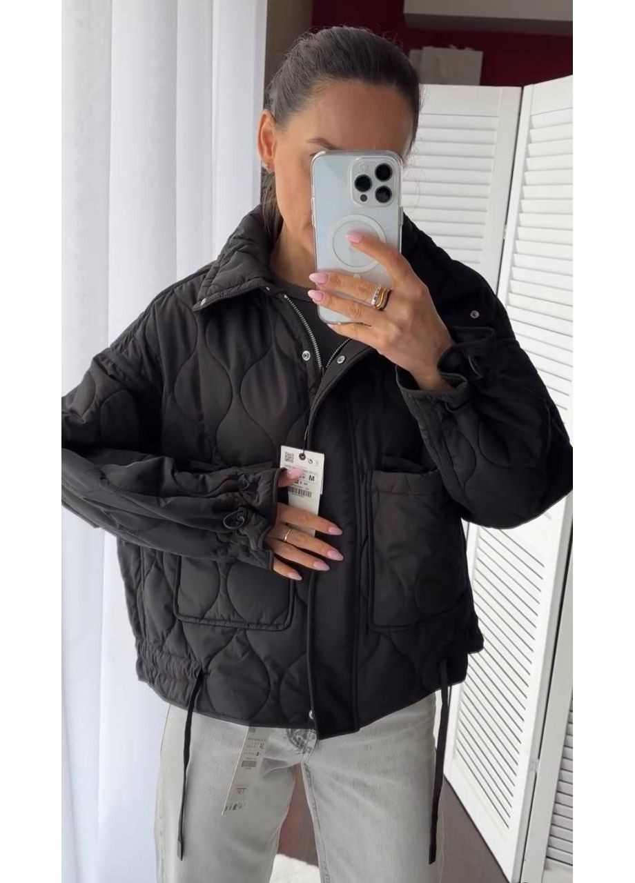 Чорна демісезонна куртка демісезонна в стилі zara,поащівка еммі непродувна,водовідштовхувальна стьобана,150 силікон Україна