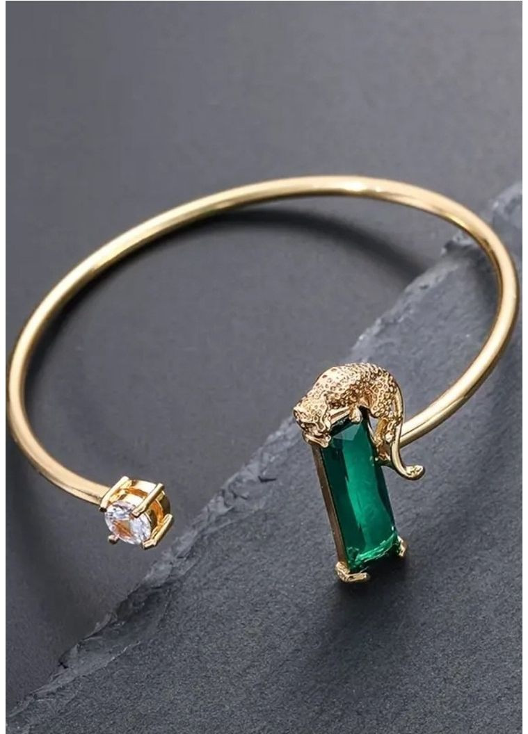 Браслет скоба леопард с изумрудным кристаллом, 4764-3 No Brand (370369248)