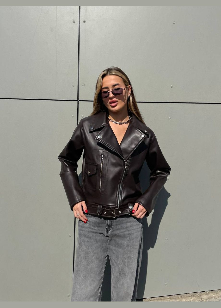 Коричневая демисезонная женская куртка-косуха косуха, байкерская Україна