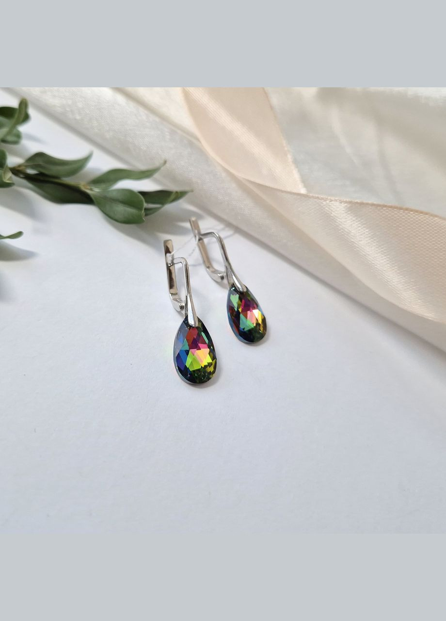 Срібні сережки Крапельки з камінням Сваровскі Срібло 925 проби Родоване 3.60 г 5000р No Brand (332996822)