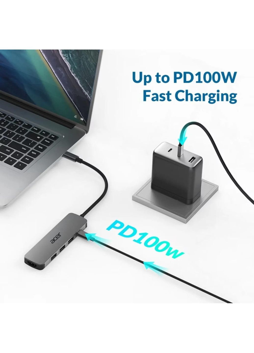 Хаб 5in1 USB-С > 3xUSB-A3.0/HDMI/USB-C, 0.15м, сірий Acer (370620587)