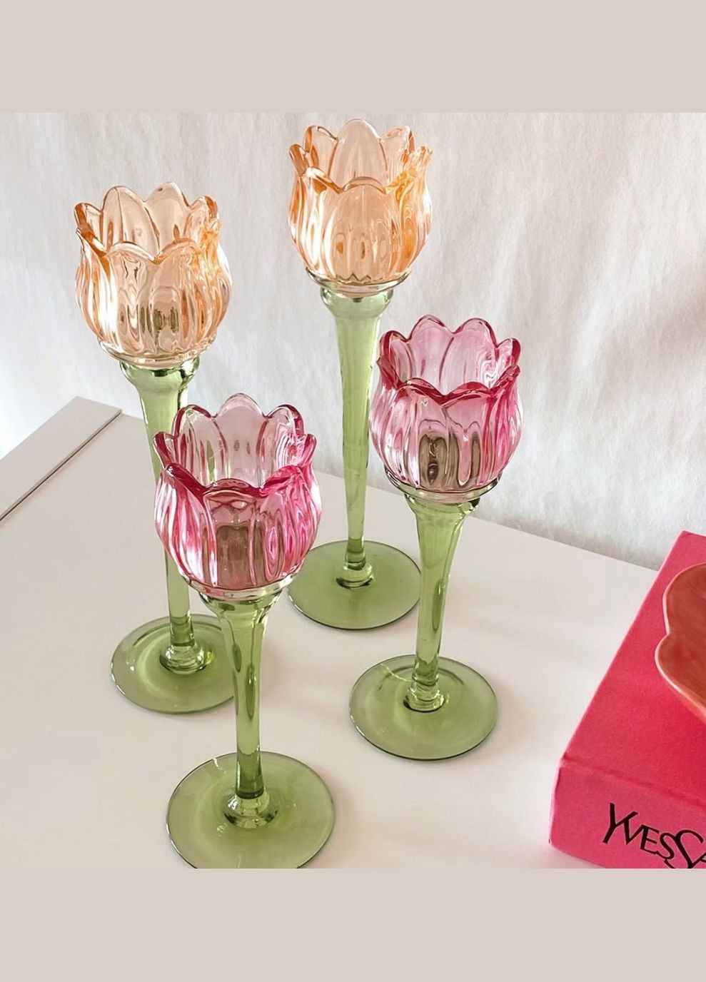 Подсвечник стеклянный Тюльпан, 19см No Brand (318561756)