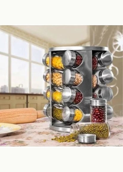 Баночки для спецій 16 шт, органайзер для спецій з підставкою, органайзери, набір контейнерів для приправ Spice carousel 16 (303358544)