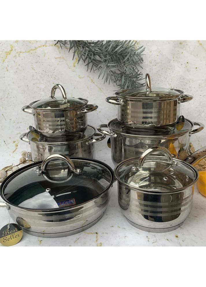 Набір кухонного посуду із нержавіючої сталі 12 предметів EB-4007 Edenberg (360654515)