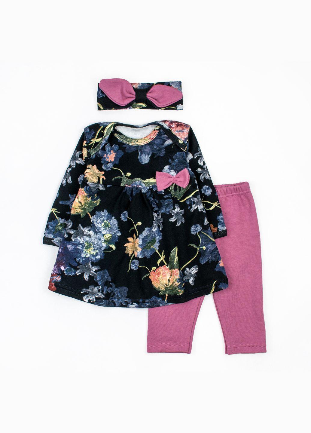 Фуксиновий (колору Фукія) демісезонний комплект для дівчинки 3в1 fashion чорний;бордовий dexter's