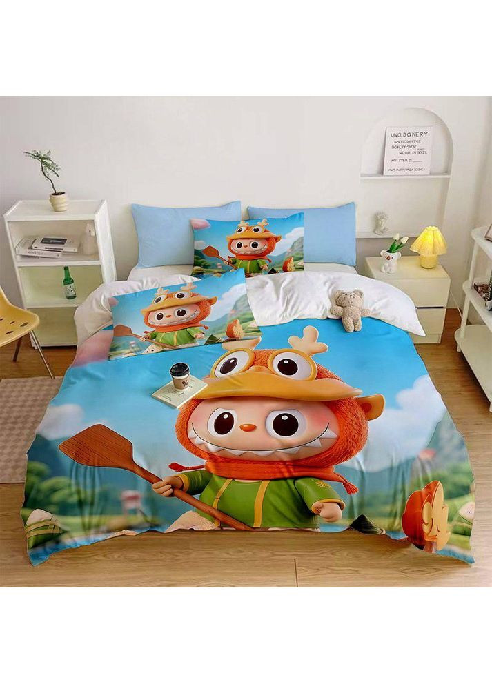 Полуторный комплект постельного белья из микросатина Лабубу 2 (Labubu) Україна ТД (369657410)