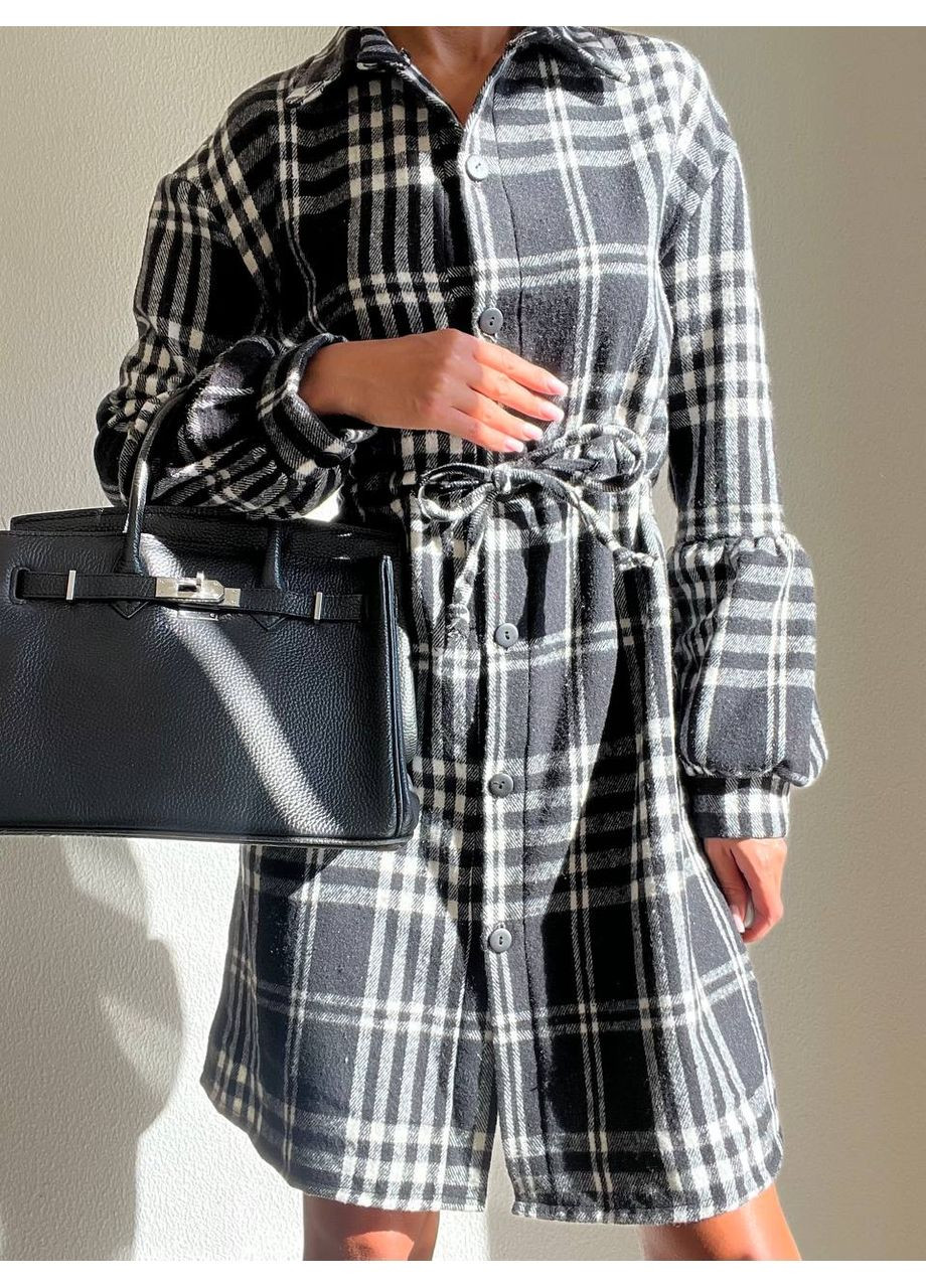 Чорна сукня сорочка кашемірова на ґудзиках у клітинку,з поясом Україна