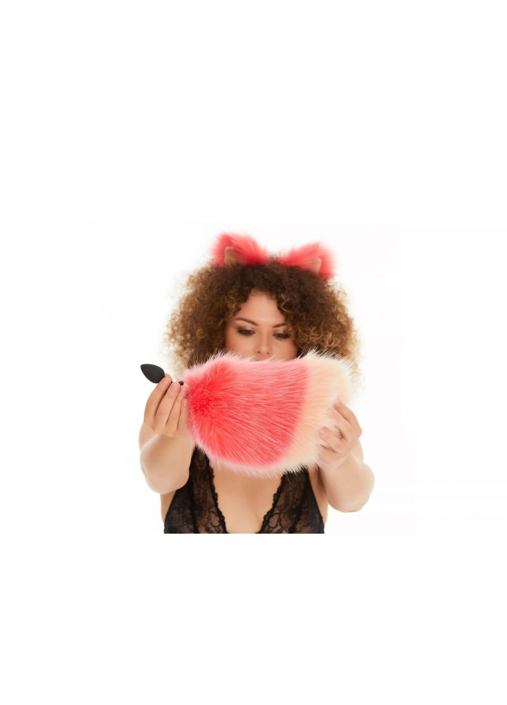 Анальний хутряний хвіст без пробки, Яскраво-рожевий з персиковим кінчиком, OKOVA (315149023)