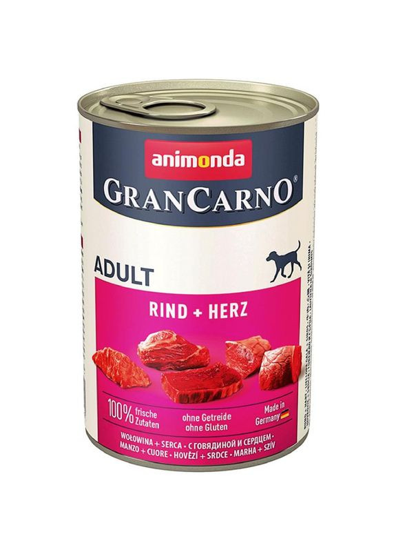 GranCarno Вологий корм для дорослих собак яловичина та серця 400 г Animonda (280901233)