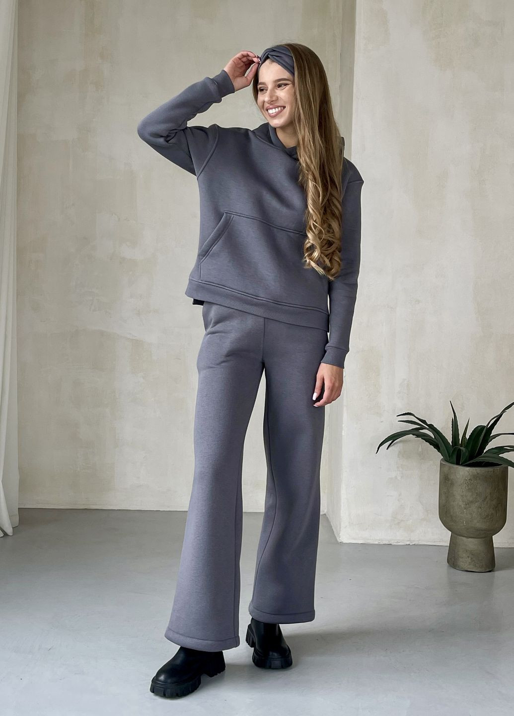 Теплый костюм на флисе с широкими штанами и худи (солоха в подарок) Merlini Тулон (303933268)
