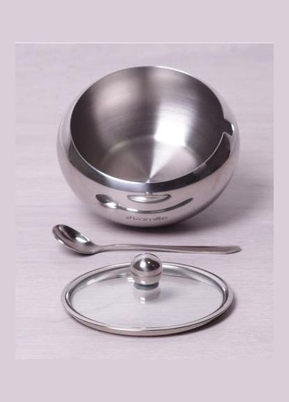 Сахарница 560мл нержавейка с ложкой и стеклянной крышкой Kamille (297366648)