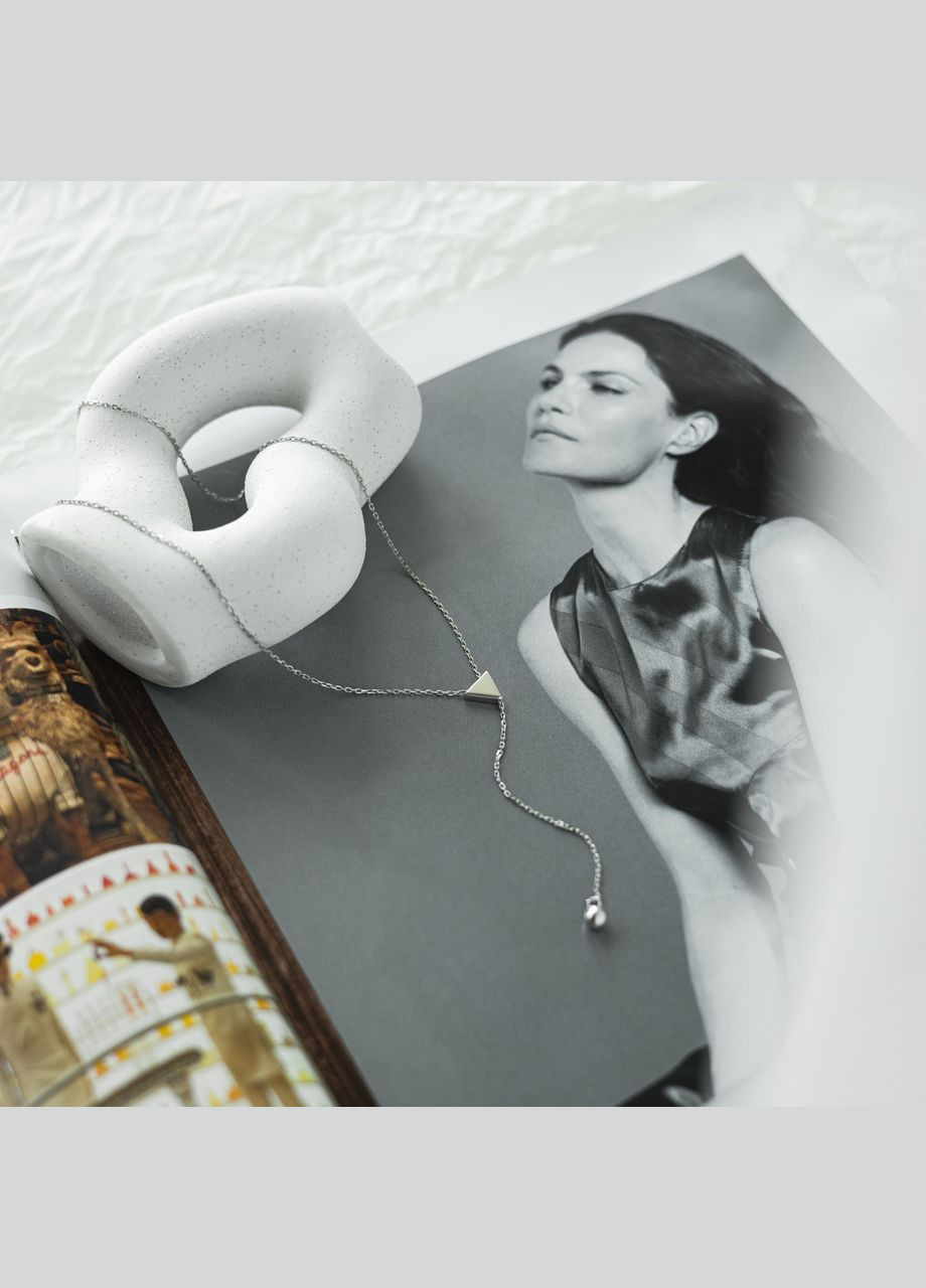 Кольє срібне Трикутник з намистинкою на ланцюжку галстук Каштан (342335517)