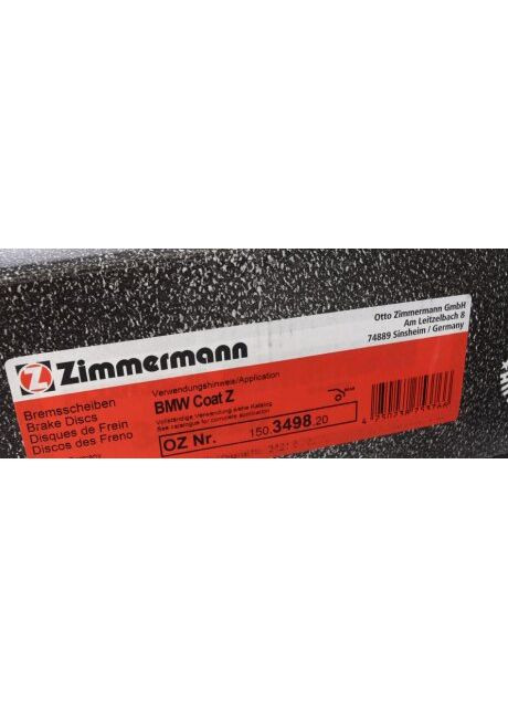 ДИСК тормозной задней BMW 3 (F30,35,80) 2011- 150.3498.20 ZIMMERMANN (366174114)