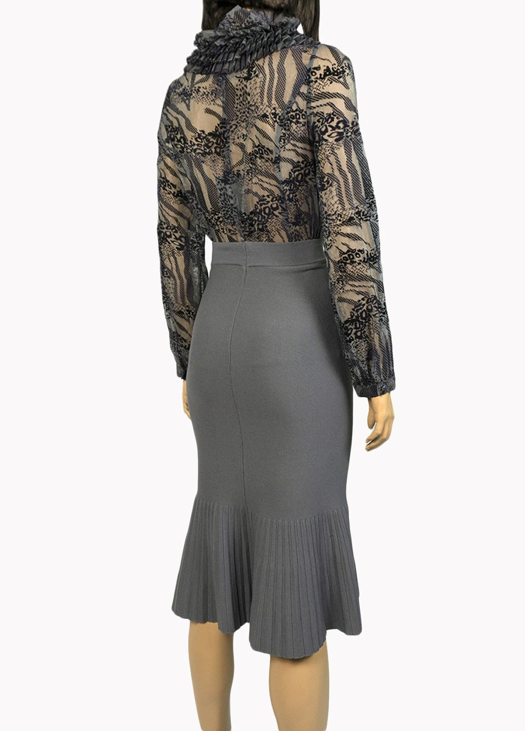 Серая демисезонная женская блуза с рюшами lw-116476-2 серый Lowett