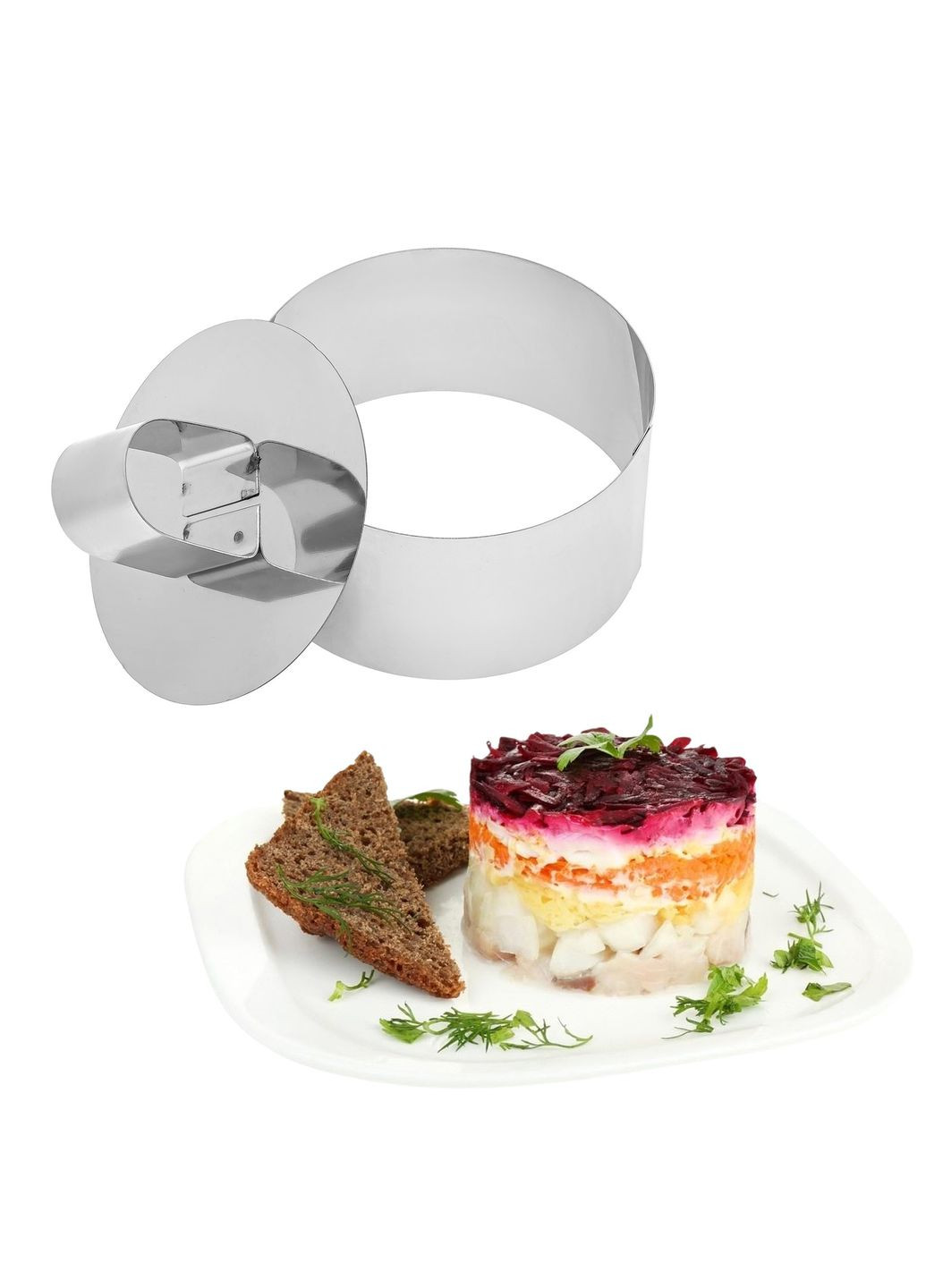 Кругла форма з виштовхувачем для викладки/вирубки салатів та гарніру з нержавіючої сталі Ø 8 H 4 см Master Class (292550042)