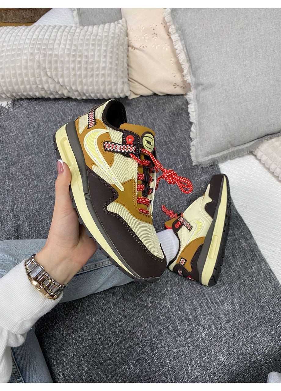 Бежевые демисезонные кроссовки мужские nike air max 1 t.scott cactus jack b найк аир макс No Brand