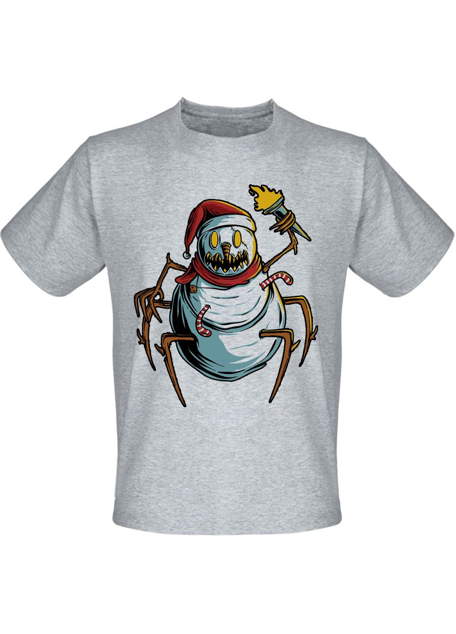 Серая футболка новогодняя scary snowman spider (меланж) Fat Cat