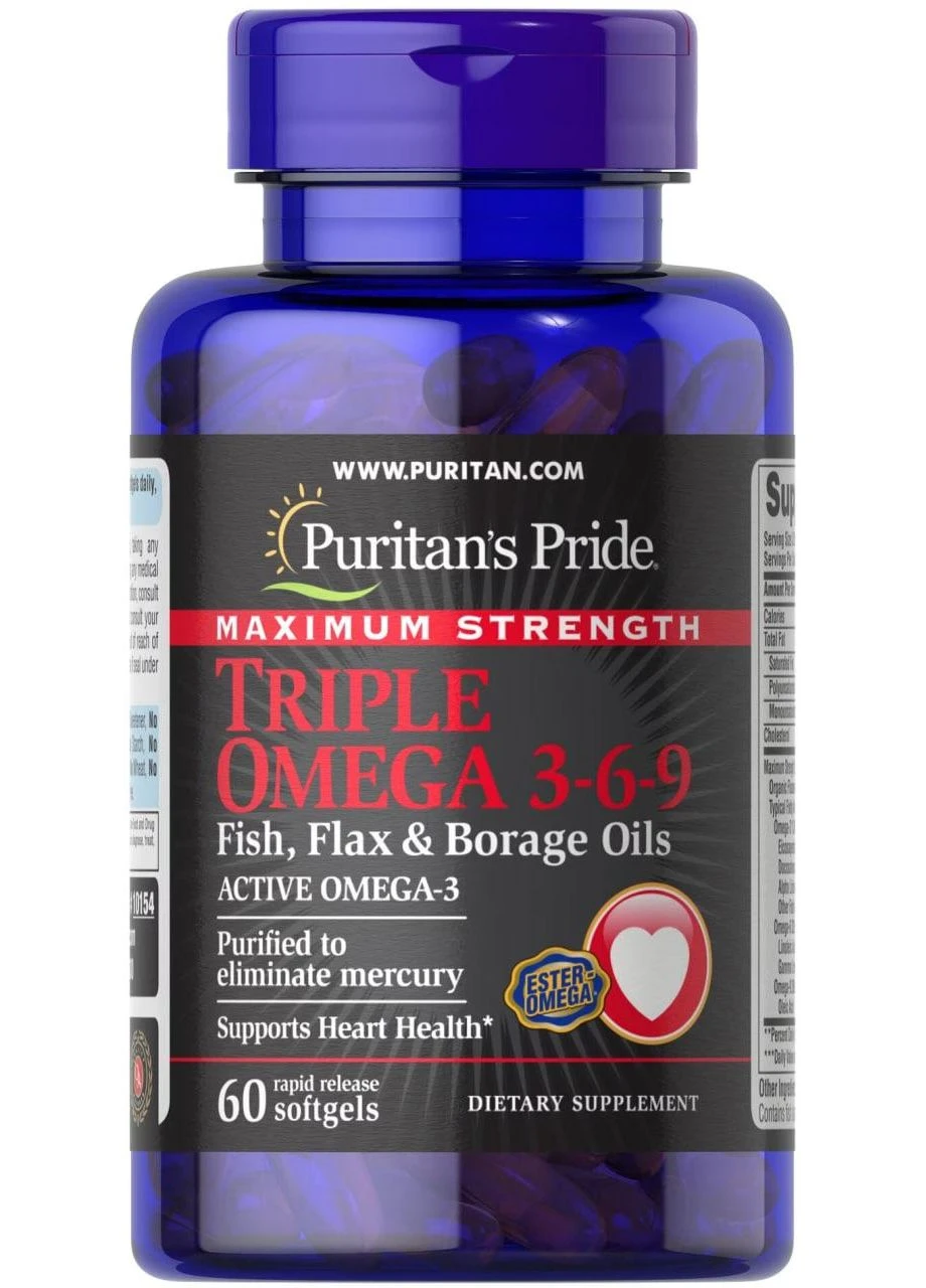 Омега 3-6-9, Omega 3-6-9 Fish,, масло льону і бораго, 60 капсул Puritans Pride (380977483)