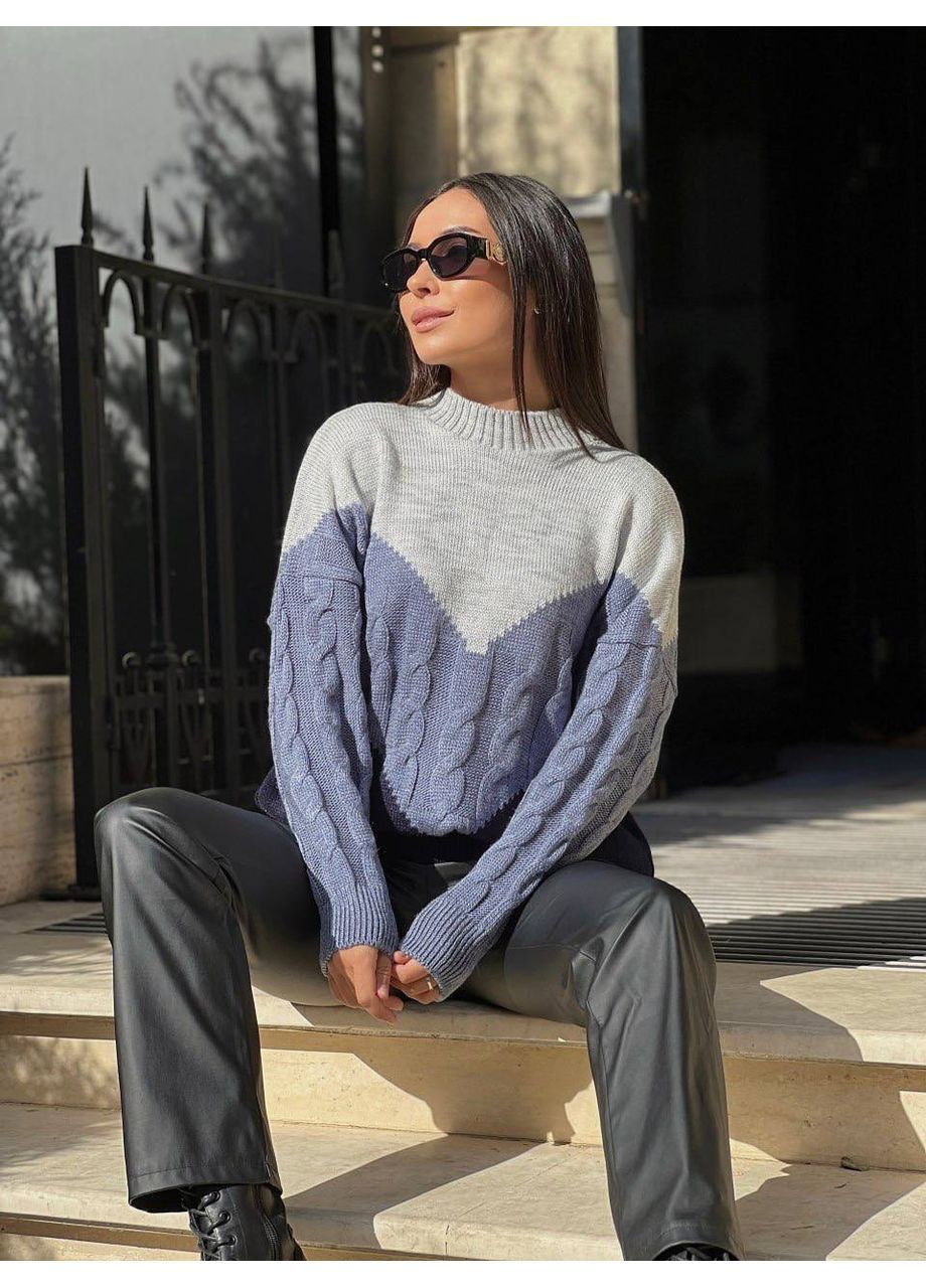 Синій демісезонний жіночий в’язаний светр джемпер No Brand