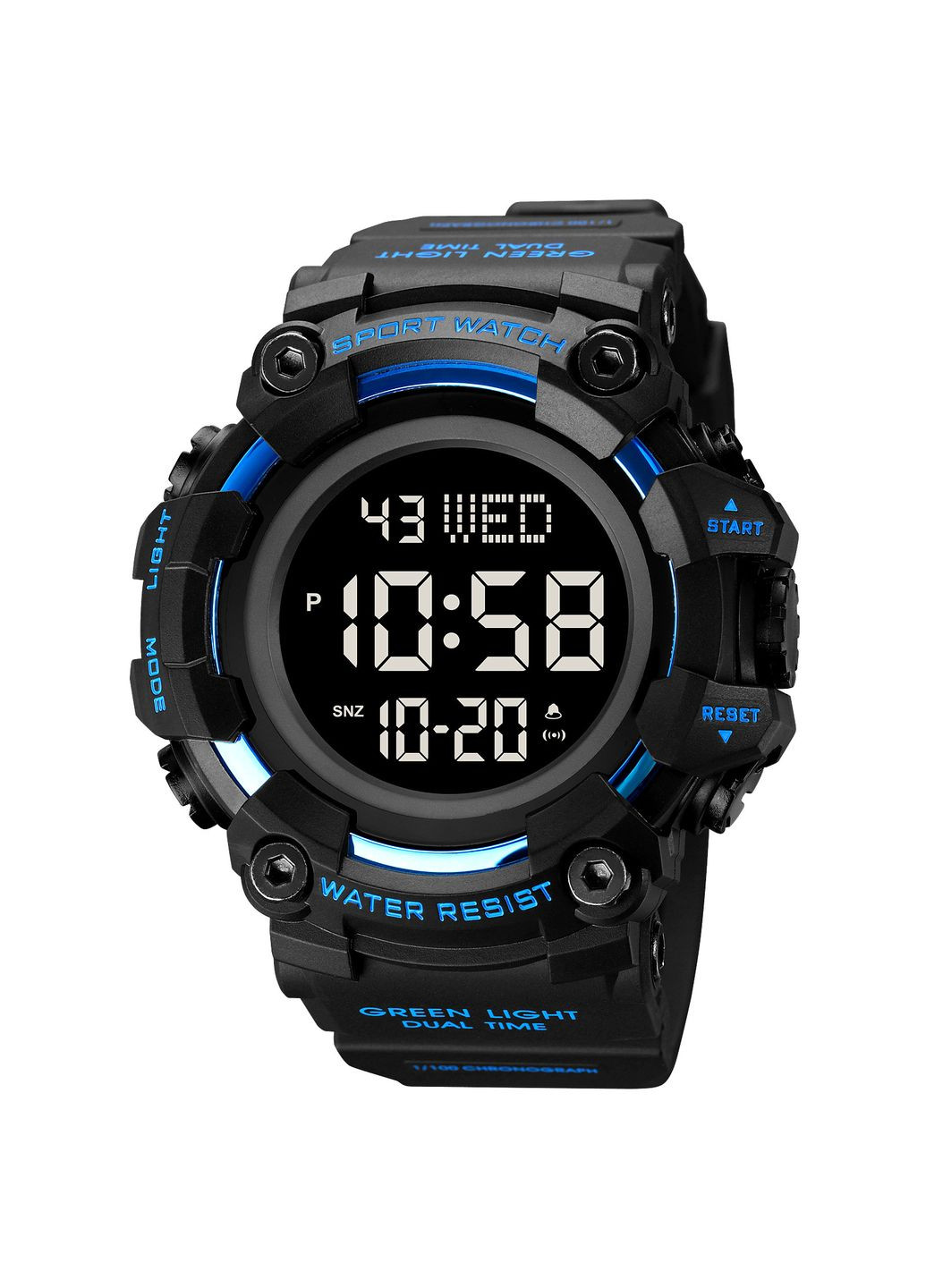 Часы 1968BU черные с синим электронные спортивные для мужчин с будильником и секундомером ProDobro (367264654)