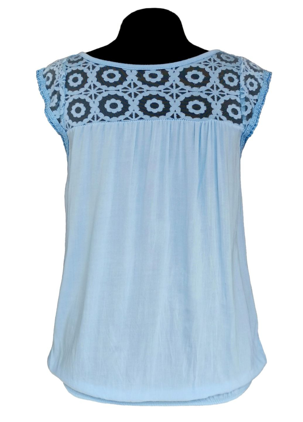 Блакитна літня блузка жіноча літня віскозна з коротким рукавом та мереживом італія блакитний free size No Brand