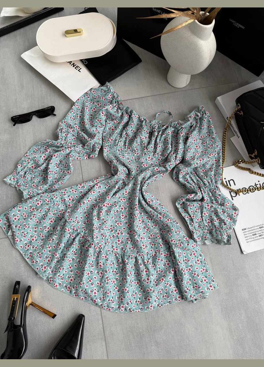 Оливкова повсякденний жіноча сукня міні у квітковий принт кльош Style Point з квітковим принтом