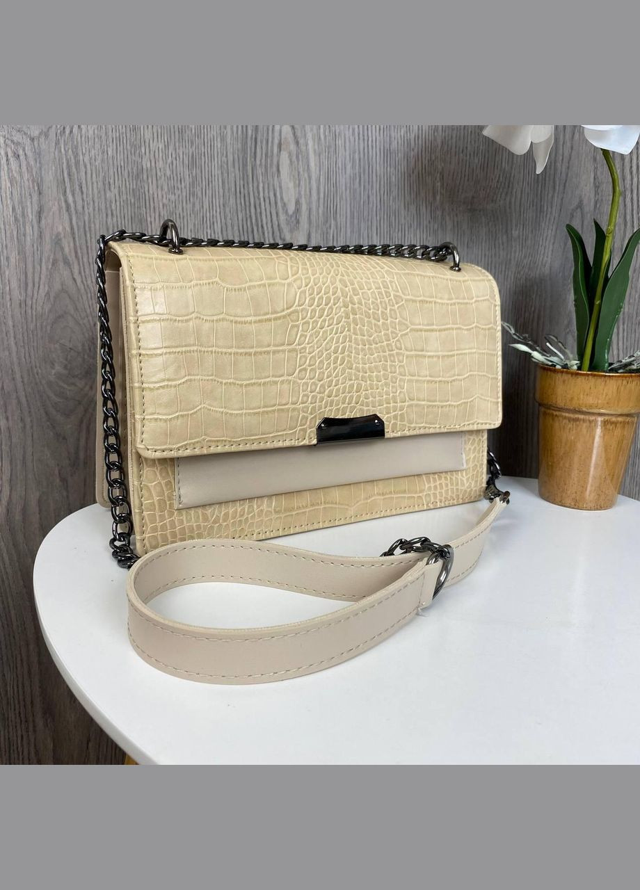 Жіноча міні сумочка клатч під рептилію екошкіра з плечовим ременем молочна (sku_1032) No Brand (330576090)