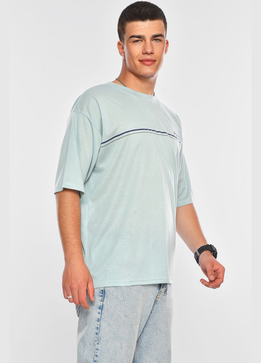 М'ятна футболка чоловіча батальна м'ятного кольору Let's Shop