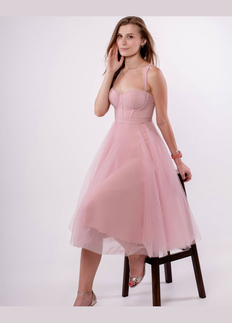 Пудрова коктейльна плаття ODDI однотонна